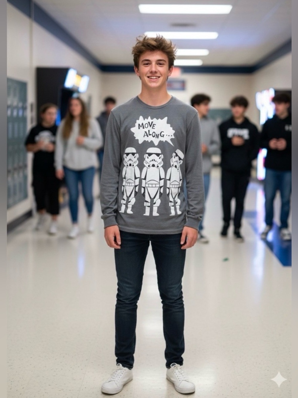 Disney Parks Star Wars Stormtrooper Move Along Long Sleeve Shirt S Gray